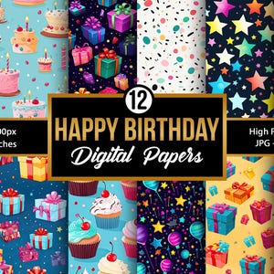 Birthday Seamless Patterns, Birthday Party Digital Paper Backgrounds