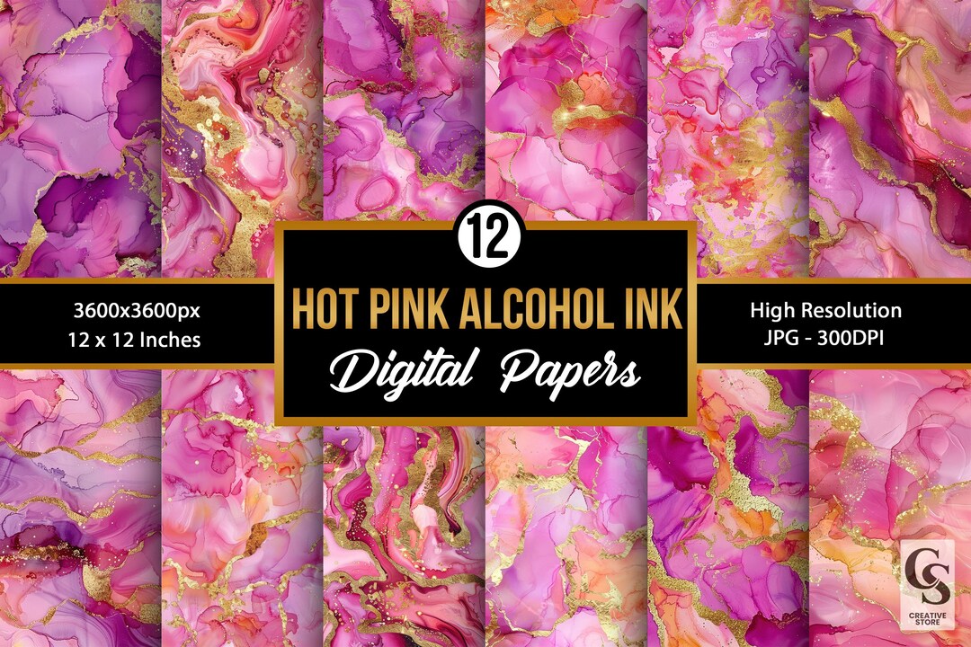 Pink and Gold Alcohol Ink Digital Paper, Elegant Ink Texture, Fluid Art ...