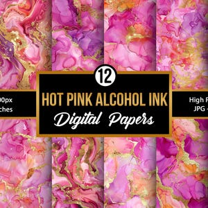 Pink and Gold Alcohol Ink Digital Paper, Elegant Ink Texture, Fluid Art Design, Luxurious Marble Effect, Abstract Metallic Ink Art