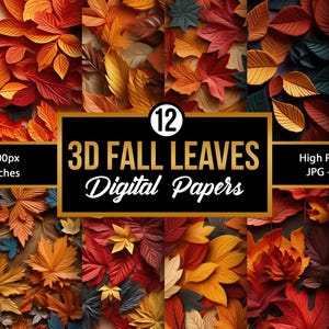 3D Fall Leaves Digital Papers | Autumn 3D Maples Leaves Seamless Patterns | Instant Download