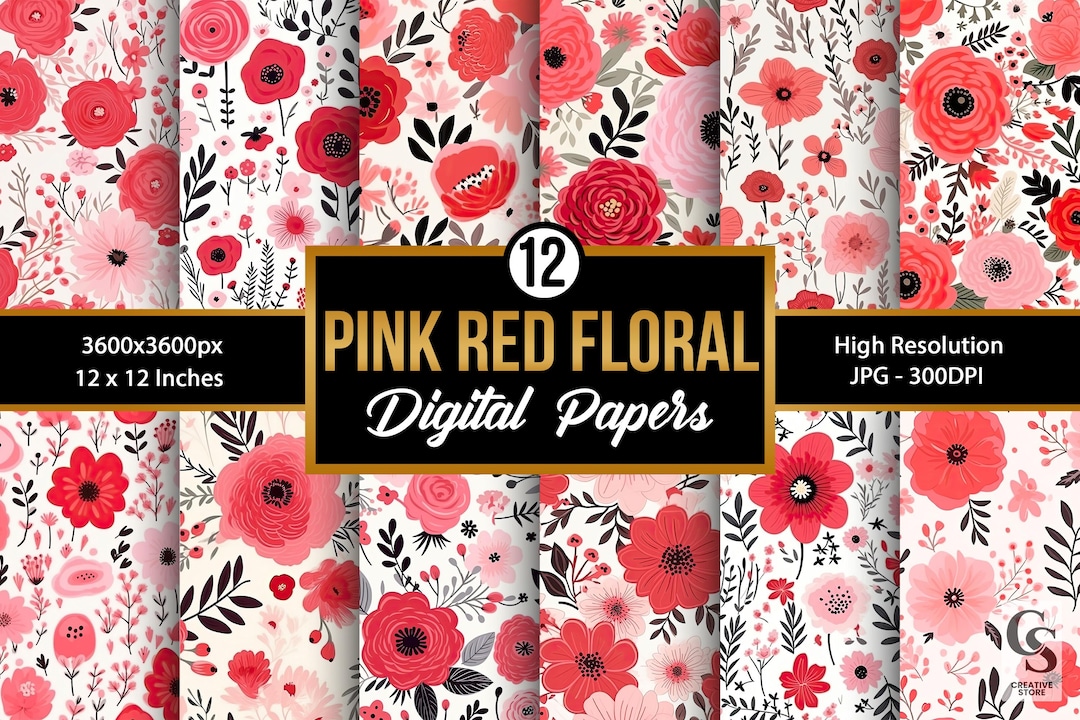 Pink and Red Spring Flowers Seamless Pattern | Floral Digital Paper ...