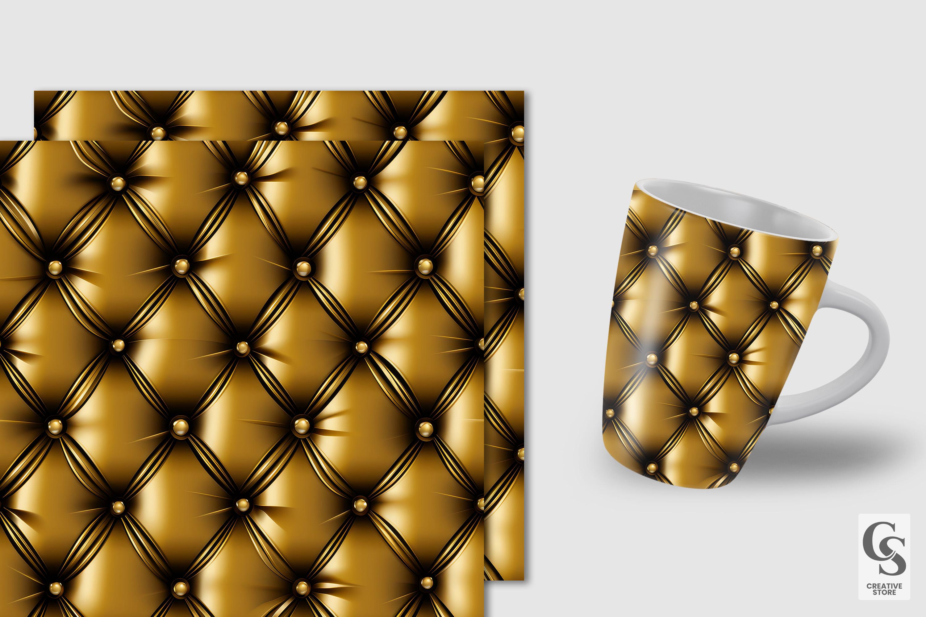 Gold Diamond Tufted Seamless Patterns, Luxury Gold Diamond Buttoned ...