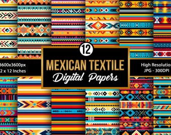 Mexican Textile Digital Paper, Traditional Mexican Striped Design, Printable Paper, Boho Fiesta Fabric Backgrounds