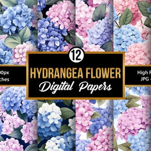 Hydrangea Flower Digital Papers, Pastel Floral Background, Instant Download