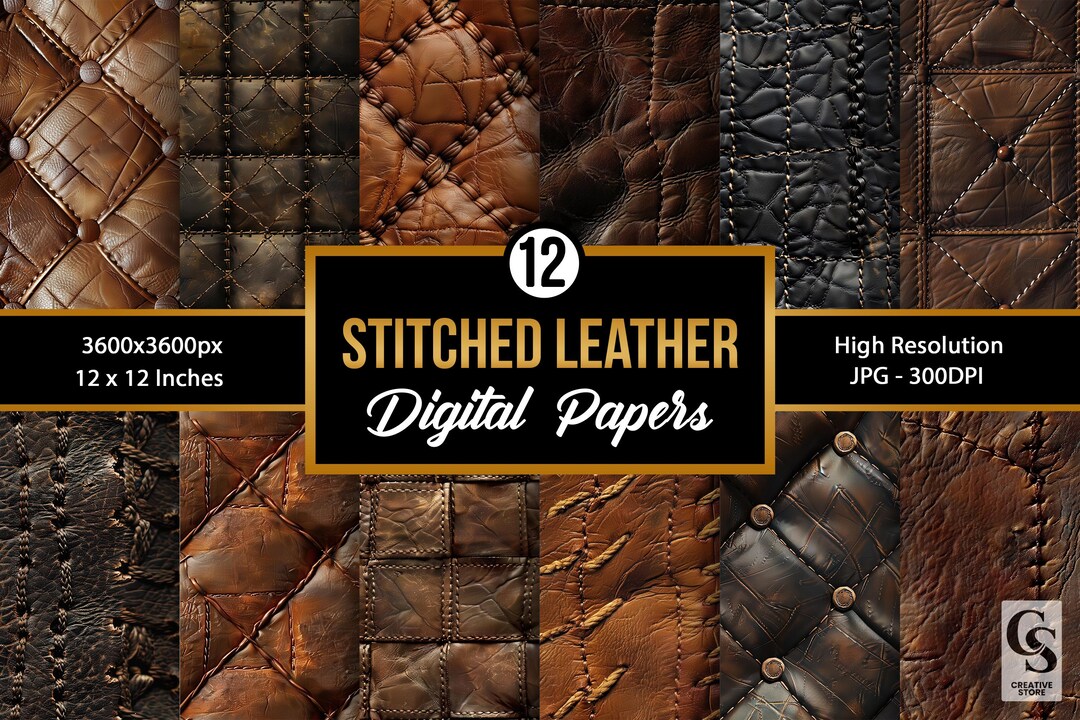 Stitched Leather Digital Paper, Seamless Texture Pattern, Faux Leather ...