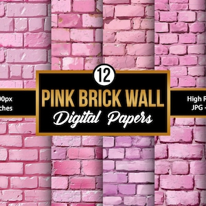May include: Twelve digital papers featuring pink brick wall textures. Each paper is 3600 pixels by 3600 pixels, or 12 inches by 12 inches. The papers are high resolution, 300 DPI.