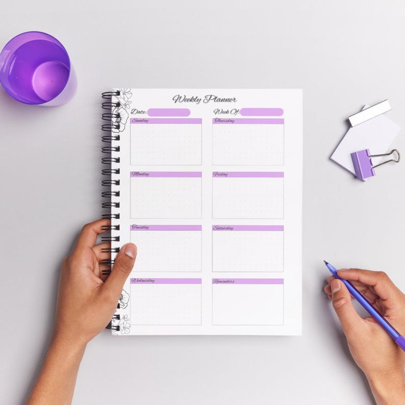 Pink Floral Weekly Planner Printable | Undated, Minimalist (US Letter ...