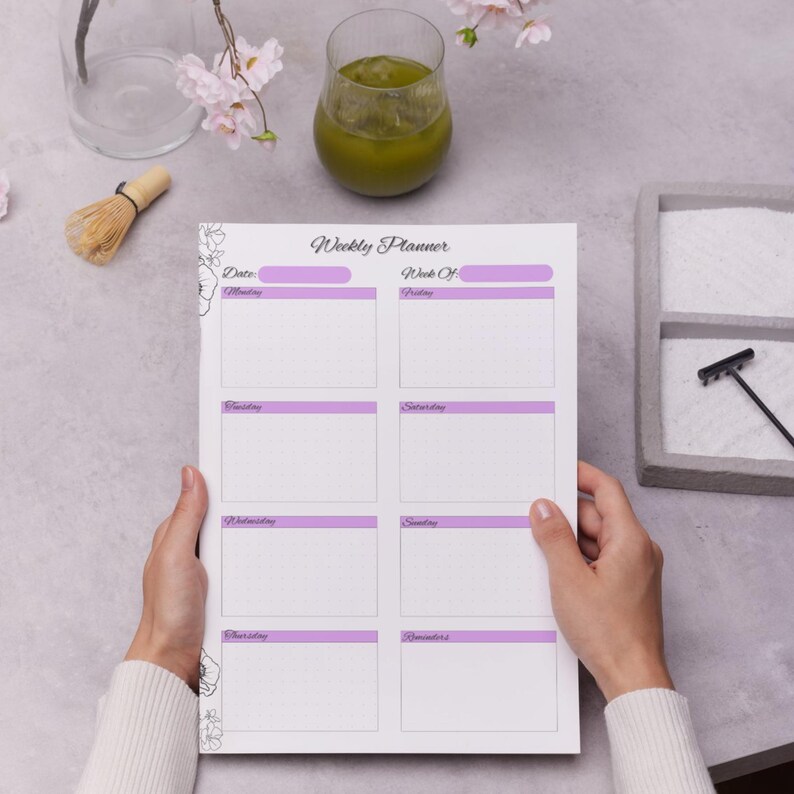 Pink Floral Weekly Planner Printable | Undated, Minimalist (US Letter ...