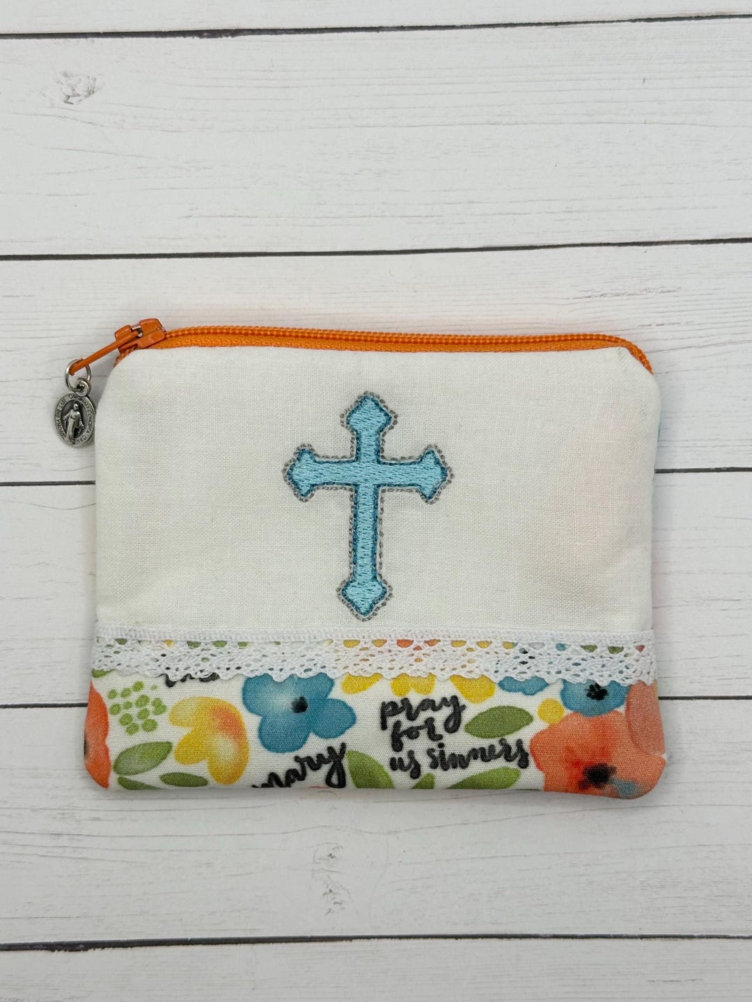 Rosary Pouch With Embroidered Cross and Hail Mary Fabric - Etsy