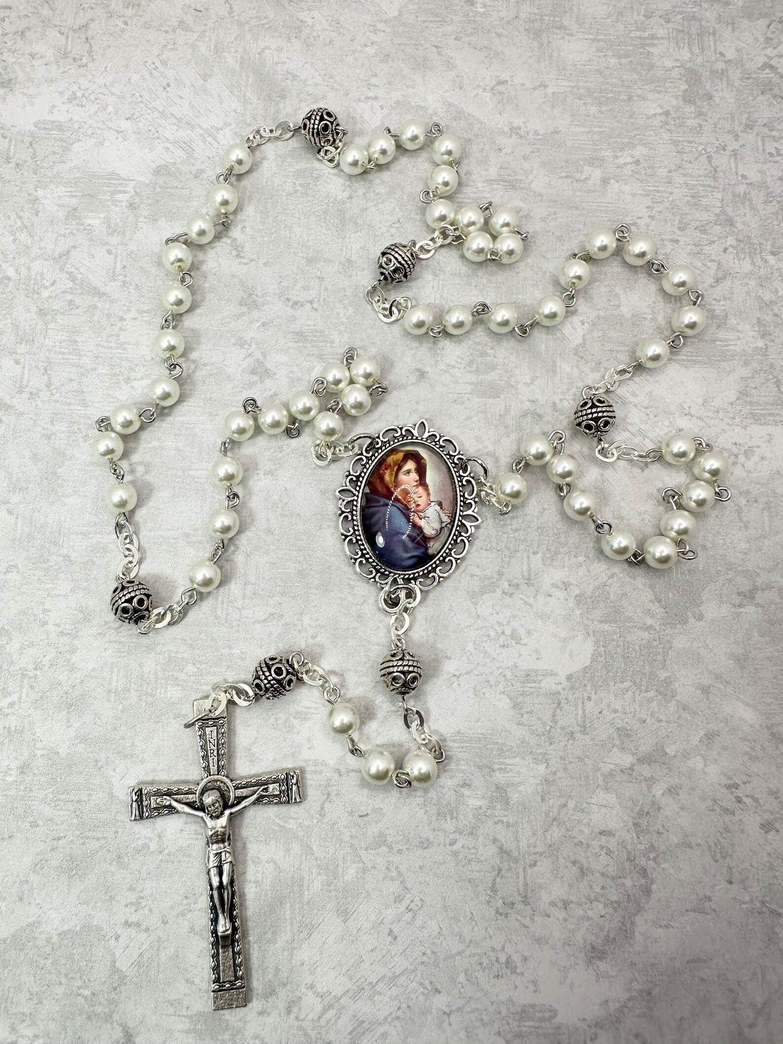 Handmade Pearl Rosary With Large Centerpiece - Etsy