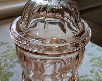 Vintage roze apotheker koekjespot met deksel, Indiana Glass Company