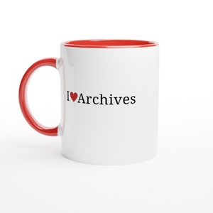 I Love Archives Mug with Red Heart Symbol - Gift for Archivists - Heritage Preservation, Gift for Archives Lovers, 80s style