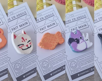 Handmade Clay Pins Accessory Cute Cat Kitsune Mask Totoro Onigiri Taiyaki Japan Hamster Snack Handicraft Badge Argile