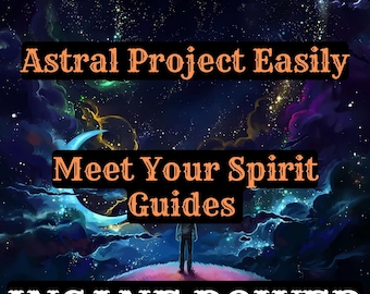 May include: A digital illustration of a person standing on a hilltop looking out at a starry night sky with a crescent moon. The text "Astral Project Easily Meet Your Spirit Guides INSANE POWER" is superimposed on the image.