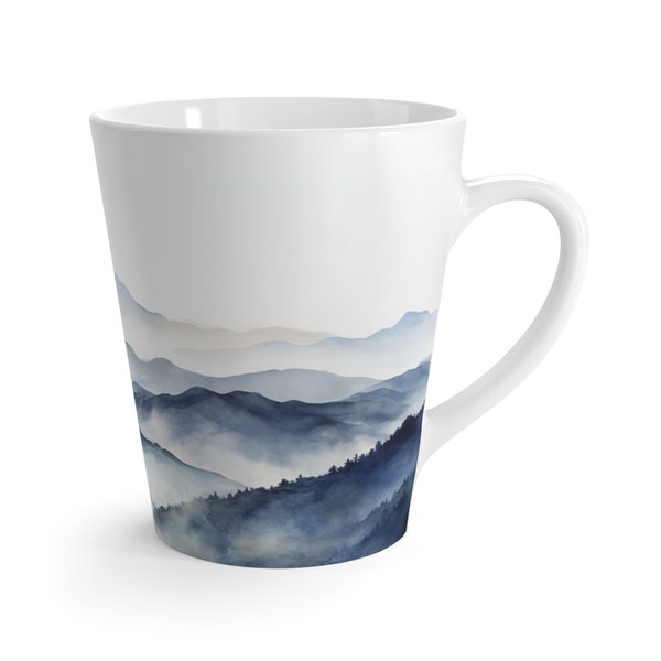 Blue Ridge Mountains 12oz Latte Mug, Watercolor, Mountain View, Cozy Cottagecore Gift Idea