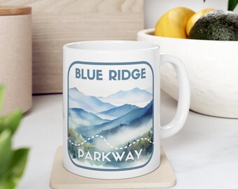 Blue Ridge Mountains Ceramic Mug 11oz, Watercolor, Mountain View, Cozy Gift