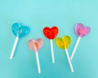 Colorful Heart Lollipop Thumbtacks and Magnets | Set of 5 heart Magnets and Push Pin Set | Pretty Heart Magnet |  Bulletin Board Thumb Tacks