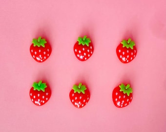 Strawberry Thumbtacks and Magnets | Set of 6 Strawberry Magnets or Push Pin Set | Fruit Magnet |  Fruit Bulletin Board Thumb Tacks
