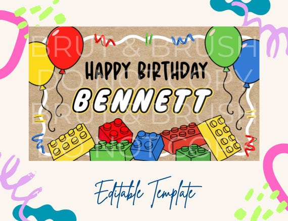 Lego Birthday Banner Template | Customizable Canva Mockup Design (Digital Download)