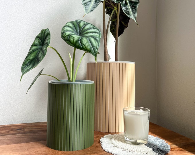 NAMU Slatted Tall Planter Pot 4", 5", 6", 7" with Tall Clear Pot Unique Planters for Home Decor, Indoor Plant Pot Eco-Friendly Material