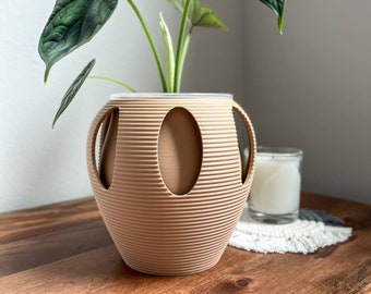 Vaso da fiori Teco per fioriera adatto a inserti trasparenti alti da 4", 5", 6", 7" con drenaggio Fioriere uniche per la decorazione domestica, vaso per piante da interno