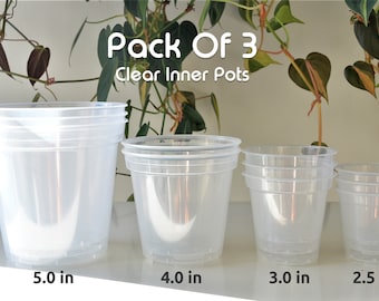 2.5", 3", 4", 5" Pack of 3 Clear Pots Orchid Flower Indoor Houseplants Variety Pack Transparent Planters with Drainage Clear Nursery Pots