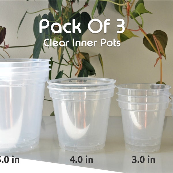 2.5", 3", 4", 5" Pack of 3 Clear Pots Orchid Flower Indoor Houseplants Variety Pack Transparent Planters with Drainage Clear Nursery Pots