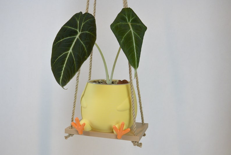 Chick on a Swing Plant Pot Cute Animal Hanging Planter 3D Printed Baby Chicken Gift for Plant Lover Her and Him Unique Hanging Plant Pot image 2