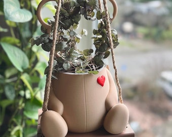 Schaukelnder Teddybär-Übertopf, Valentinstagsgeschenk für Sie, Freundin, Freund, Pflanzenspalier, flippiger Übertopf, einzigartiger Tiertopf