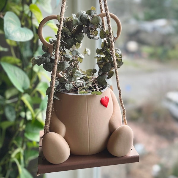 Swinging Teddy Bear Planter Valentine's Day Gift for Her, Girlfriend, Boyfriend Plant Trellis Funky Planter Unique Animal Pot