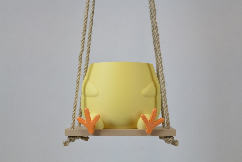 Chick on a Swing Plant Pot Cute Animal Hanging Planter 3D Printed Baby Chicken Gift for Plant Lover Her and Him Unique Hanging Plant Pot image 5