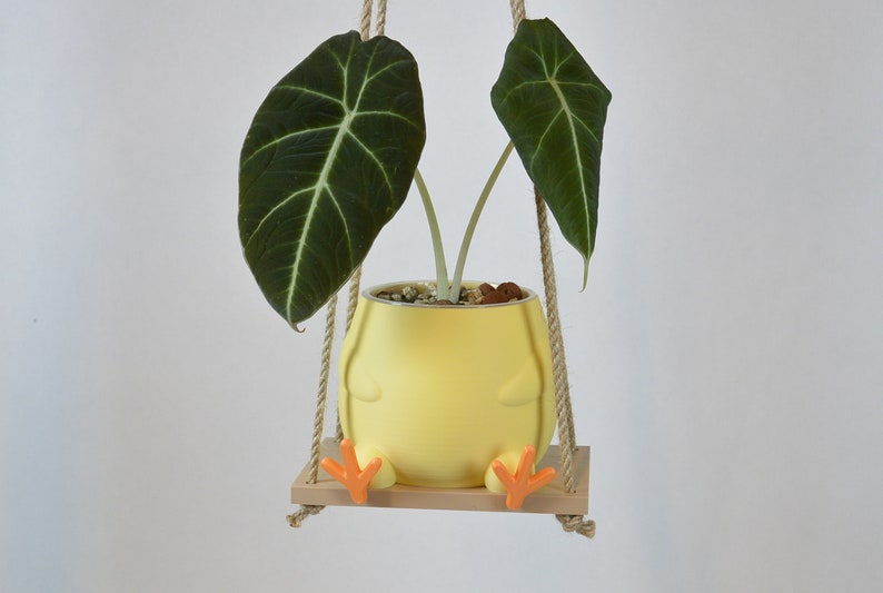 Chick on a Swing Plant Pot Cute Animal Hanging Planter 3D Printed Baby Chicken Gift for Plant Lover Her and Him Unique Hanging Plant Pot image 1