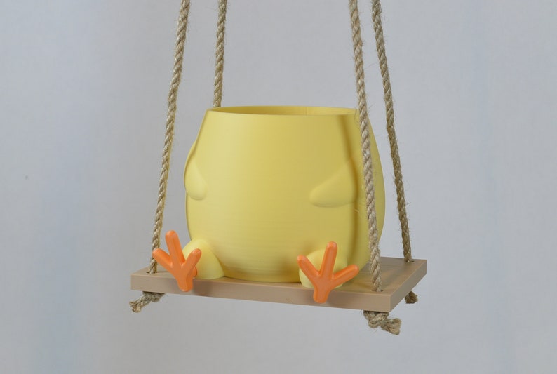 Chick on a Swing Plant Pot Cute Animal Hanging Planter 3D Printed Baby Chicken Gift for Plant Lover Her and Him Unique Hanging Plant Pot image 6