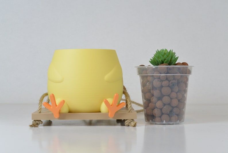 Chick on a Swing Plant Pot Cute Animal Hanging Planter 3D Printed Baby Chicken Gift for Plant Lover Her and Him Unique Hanging Plant Pot image 3