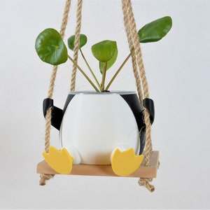 Penguin on a Swing Hanging Plant Pot Cute Animal Planter 3D Printed Penguin Pot Birthday Gift for Her and Him Clear Pots for Hanging Plants