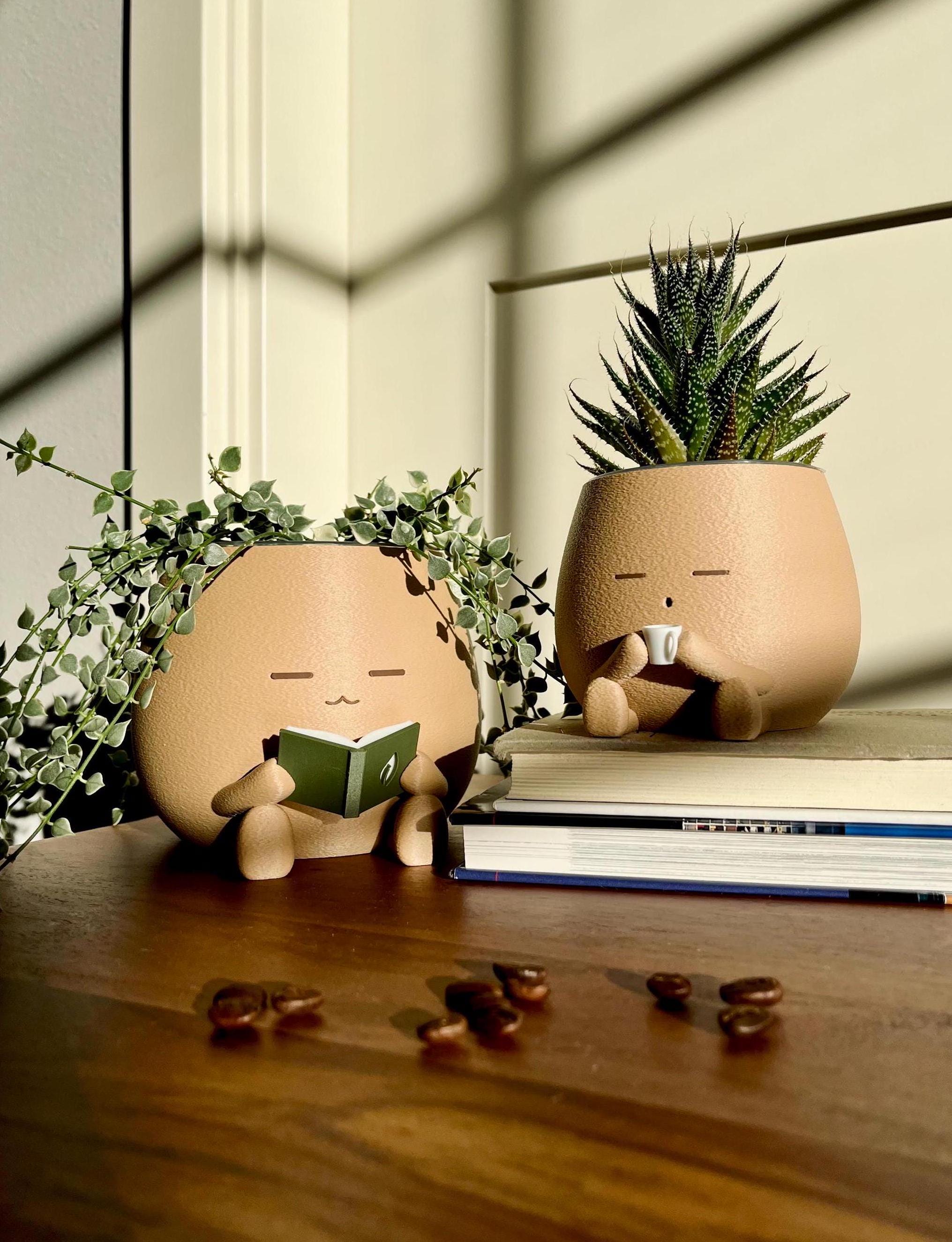 TOT With a Drink Cozy Planter Pot Coffee Lover Planter Cute Coffee