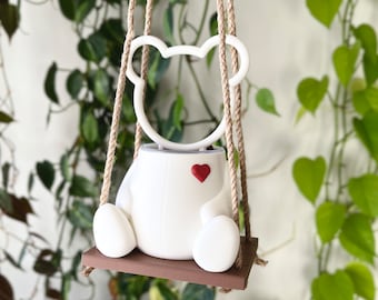 White Polar Bear Hanging Planter Gift for Valentine's Day Heart 3D Printed Plant Pots with Trellis for Her, Him, and Lover Valentine Decor