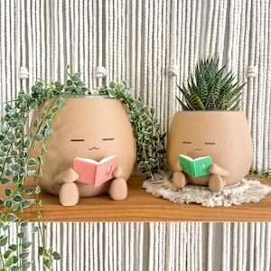 TOT with a Book Cozy Planter Pot Book Lover Planter Cute Home Office Decor Plant Gift for Her, Him, and Plant Lover Clear Pots with Drainage
