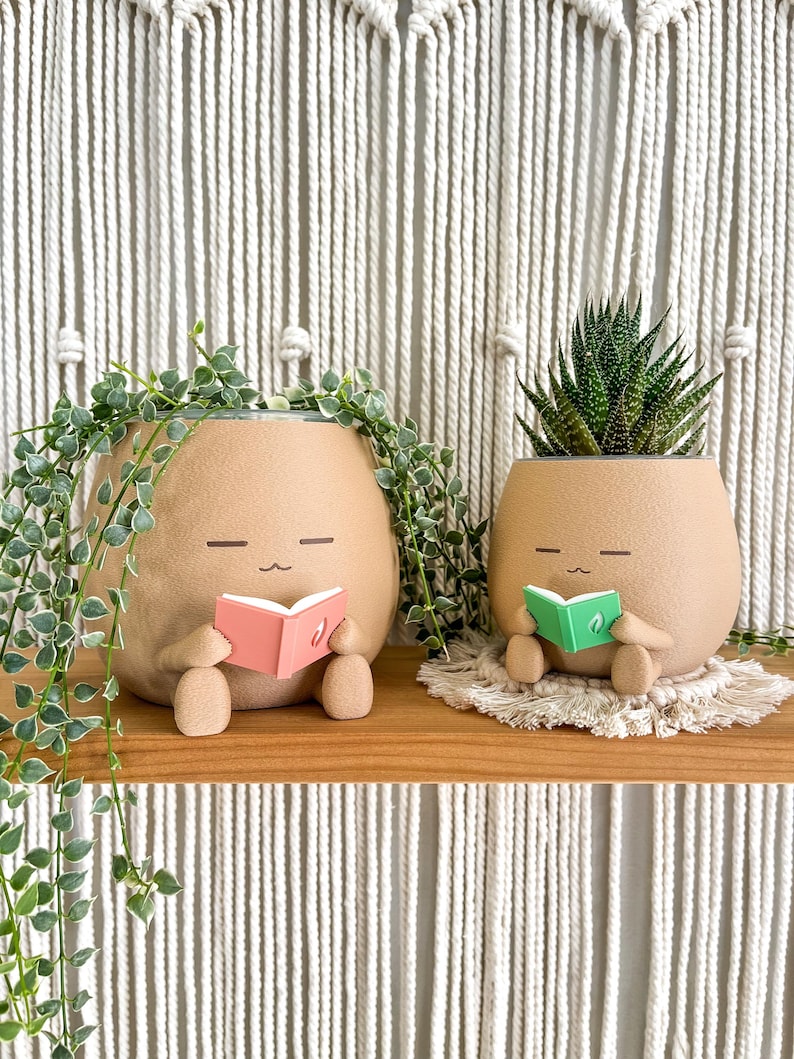TOT with a Book Cozy Planter Pot Book Lover Planter Cute Home Office Decor Plant Gift for Her, Him, and Plant Lover Clear Pots with Drainage