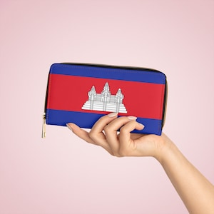 Cartera de piel sintética con cremallera de Camboya, dos diseños, bandera nacional o escudo real, elegante y funcional tarjetero y portamonedas