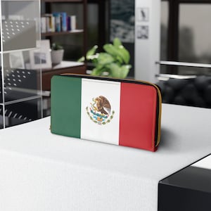 Mexiko Flagge Brieftasche oder mexikanisches Wappen Brieftasche Kunstleder Reißverschluss Brieftasche, Reise, Mexiko Geschenk, Vaterländische Brieftasche, Azteken Adler Design
