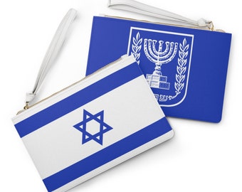 Flag of Israel & Emblem Clutch Bag or Mini-Clutch, National Emblem Menorah Arch of Titus