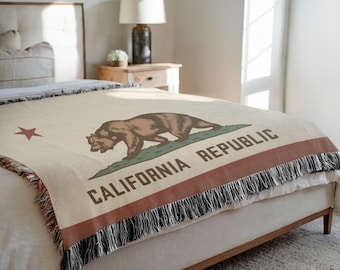 California Flag Woven Blanket Jacquard Cotton Throw, Decorative Wall Art or Cozy Couch Blanket