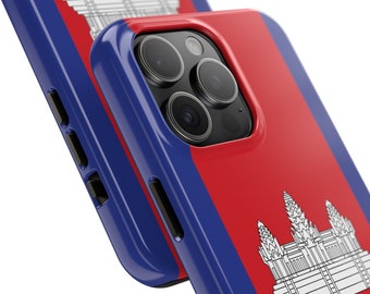 Flag of Cambodia iphone 15 Tough Phone Cases Cambodia Flag, Khmer, Angkor Wat, Vertical Flag