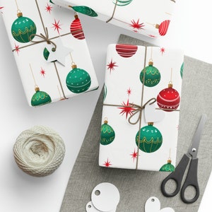 Wrapping Papers, Red & Green Christmas Decorations on White