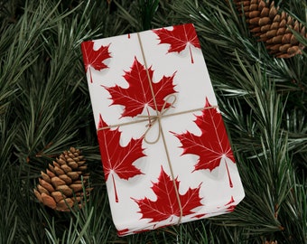 Wrapping Papers, Red Maple Leaves on White