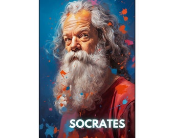 Affiche portrait de Socrate, art mural philosophie grecque vibrante