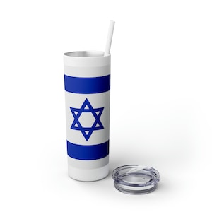 Skinny Tumbler with Straw, 20oz, Flag of Israel