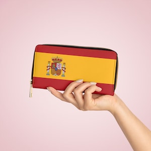 Cartera con cremallera de piel sintética con la bandera nacional y el escudo de armas de España, accesorio de viaje elegante para hombres y mujeres, regalos