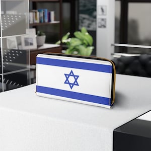 Cartera con cremallera y bandera de Israel de piel sintética, dos diseños, bandera nacional o emblema estatal, elegante y funcional tarjetero y portamonedas